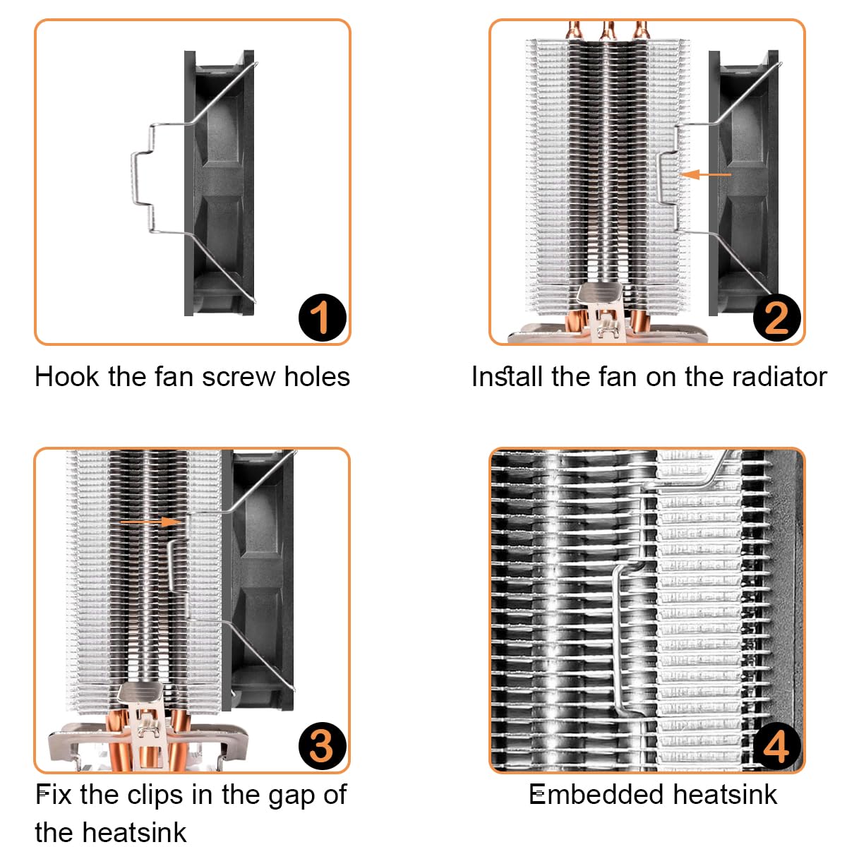Fan Buckle CPU Radiator Cooling Clip PC Fan Hook 12cm Wire Buckle Upper Hook Type Fixing Clip Bracket for Computer Mainboard Fan Heatsink, Elastic Steel Metal, 8 Pcs - 5