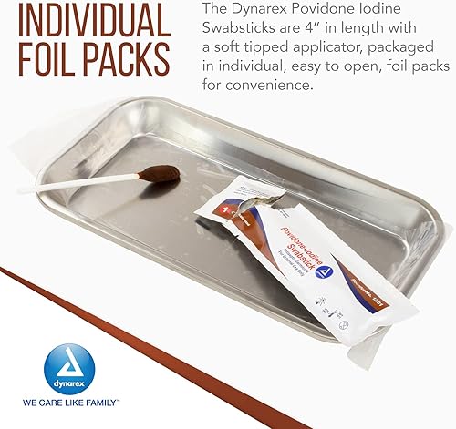 Miniatura 4 de Dynarex Hisopos de yodo povidona, hisopos empaquetados en paquete individual de aluminio, antiséptico para preparación de la piel, marrón, 1 caja de