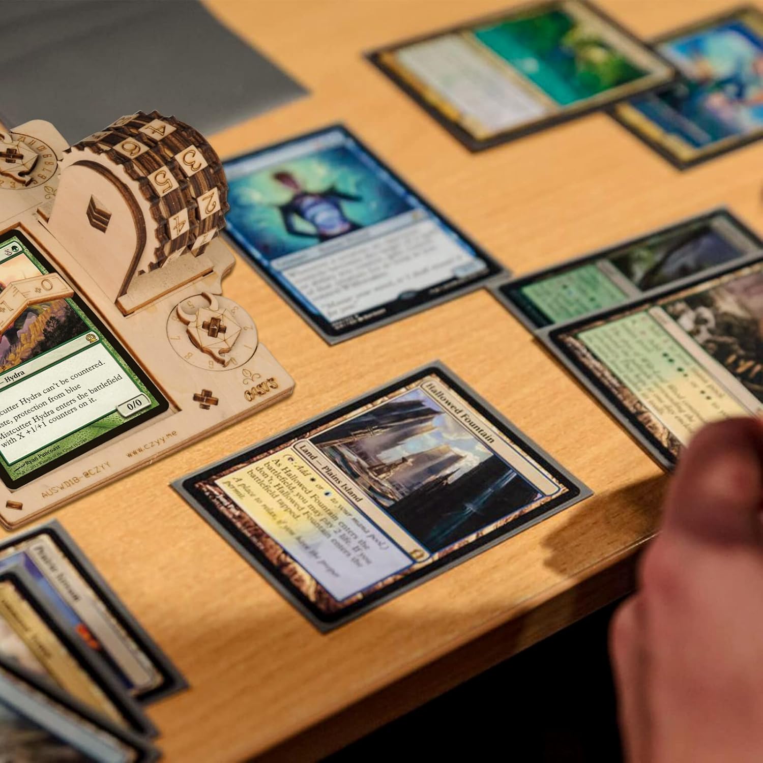 Commander EDH Command Zone Tray with Life Counter Wooden Compatible with Magic The Gathering, MTG