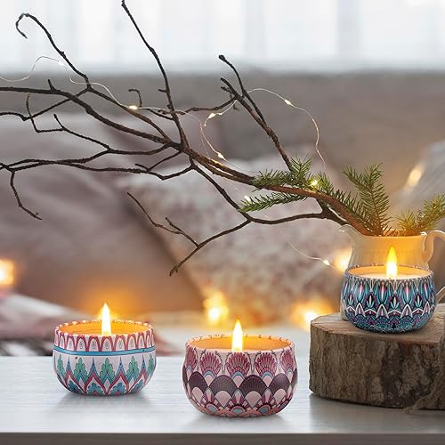 Miniatura 4 de Paquete de 3 velas perfumadas, velas de aromaterapia de 2.5 onzas con aromas florales, juego de velas de soja con tiempo de combustión de 72 horas,