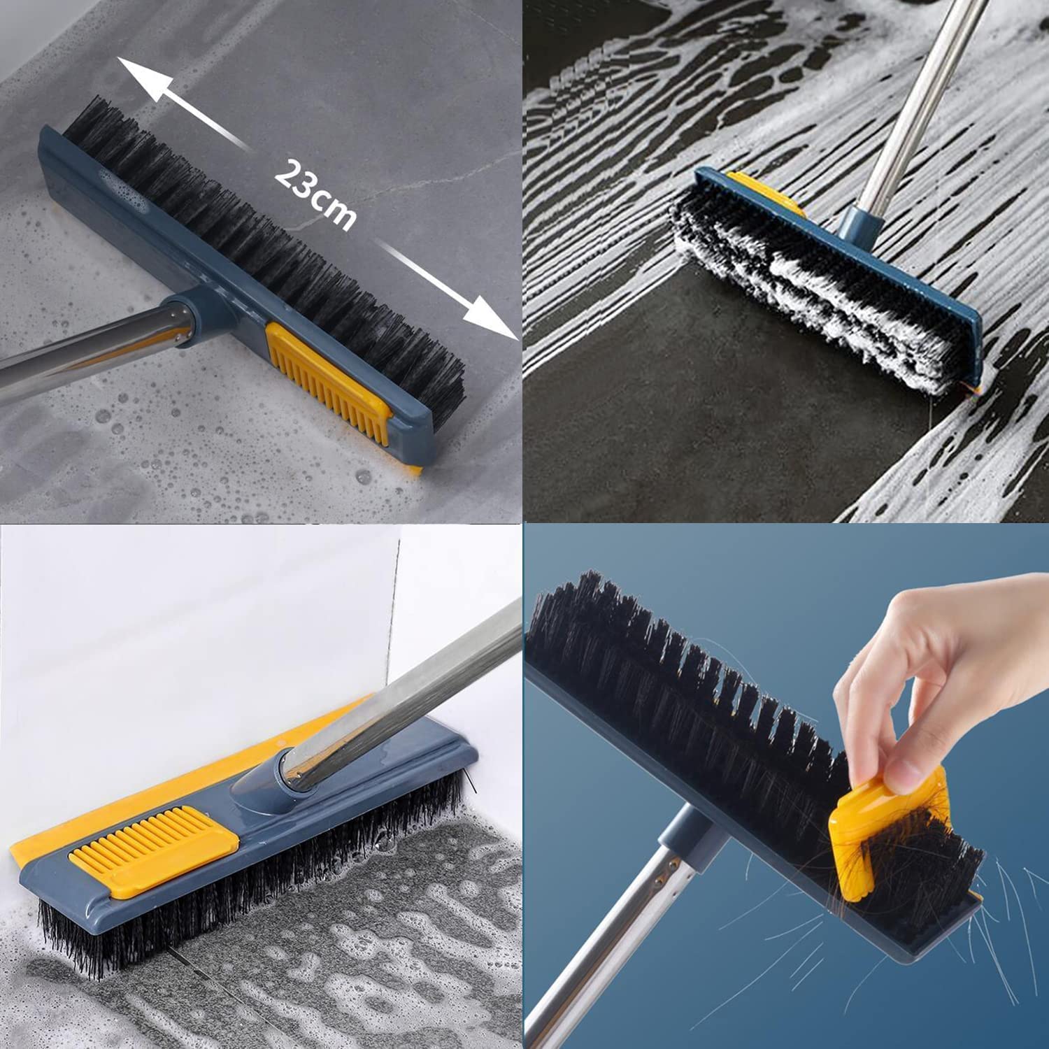 MURTISIDDH Stainless Steel Floor Cleaner Mop Brush Swiper with Strong Bristle | 2 in 1 Scrape Floor Scrubbing Brush with Long Handle | Tile Cleaner 2