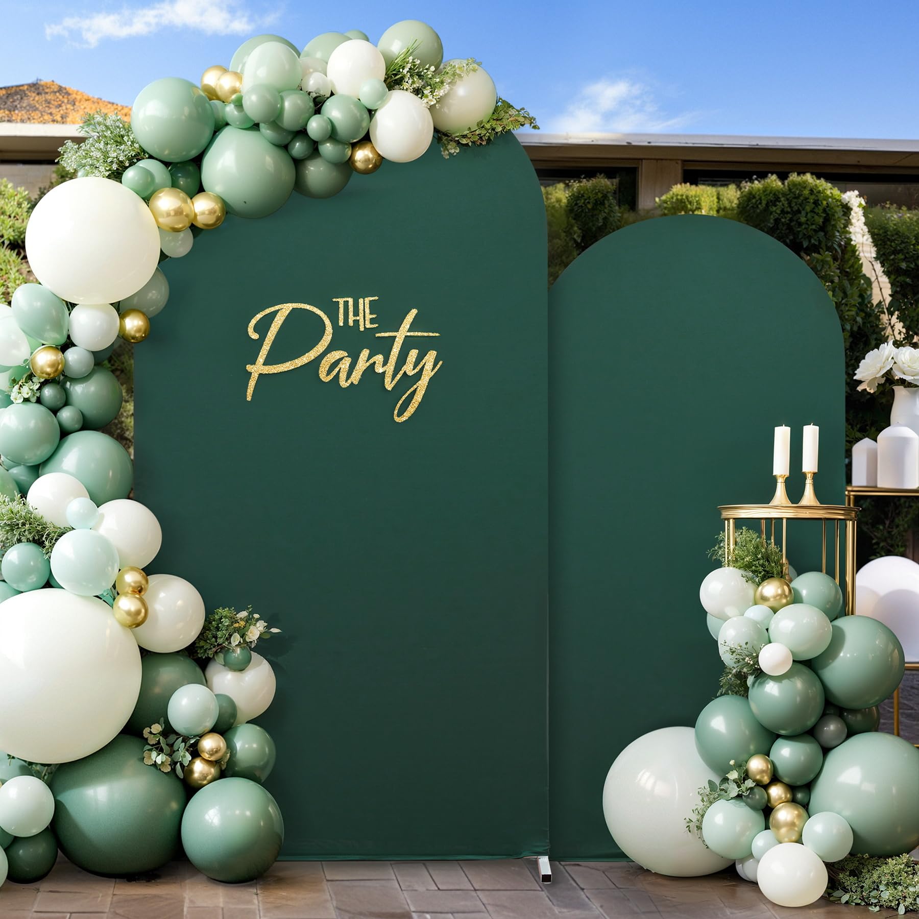 Set of 2 Hunter Green Arch Covers (7.2ft & 6ft) for Christmas Spandex Stretchy Fitted Arch Backdrop Cover Wrinkle-Free Round Top Chiara Arch Stand