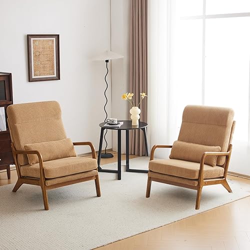 Miniatura 21 de Karl home - Silla decorativa moderna de mediados de siglo con almohada, sillón tapizado con marco de madera maciza y cojín suave, para sala, Marrón