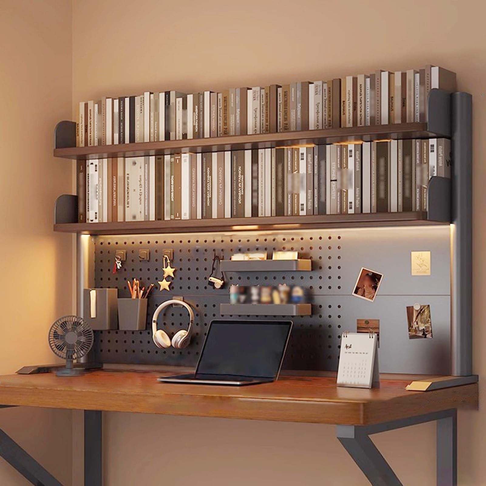 Organizador De Escritorio De 2 Niveles Para Dormitorio, Con Tablero Perforado, Estructura De Acero Y Estantería De Escritorio Multiusos De Madera, Estructura Estable(120cm/47.2in)