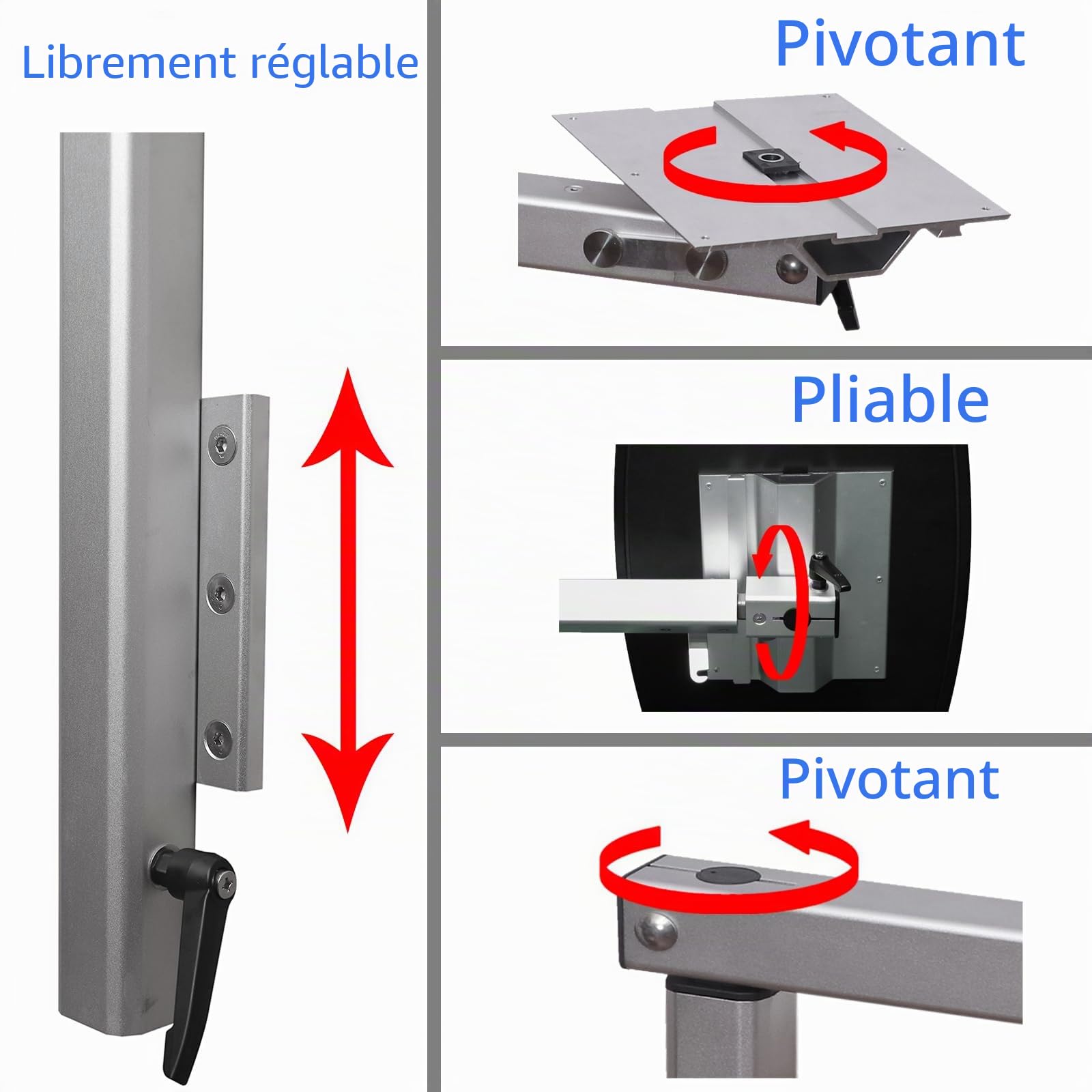 Pieds de table pliables en alliage d'aluminium utilisés pour les camping-cars, les yachts, les caravanes et les caravanes (argenté)