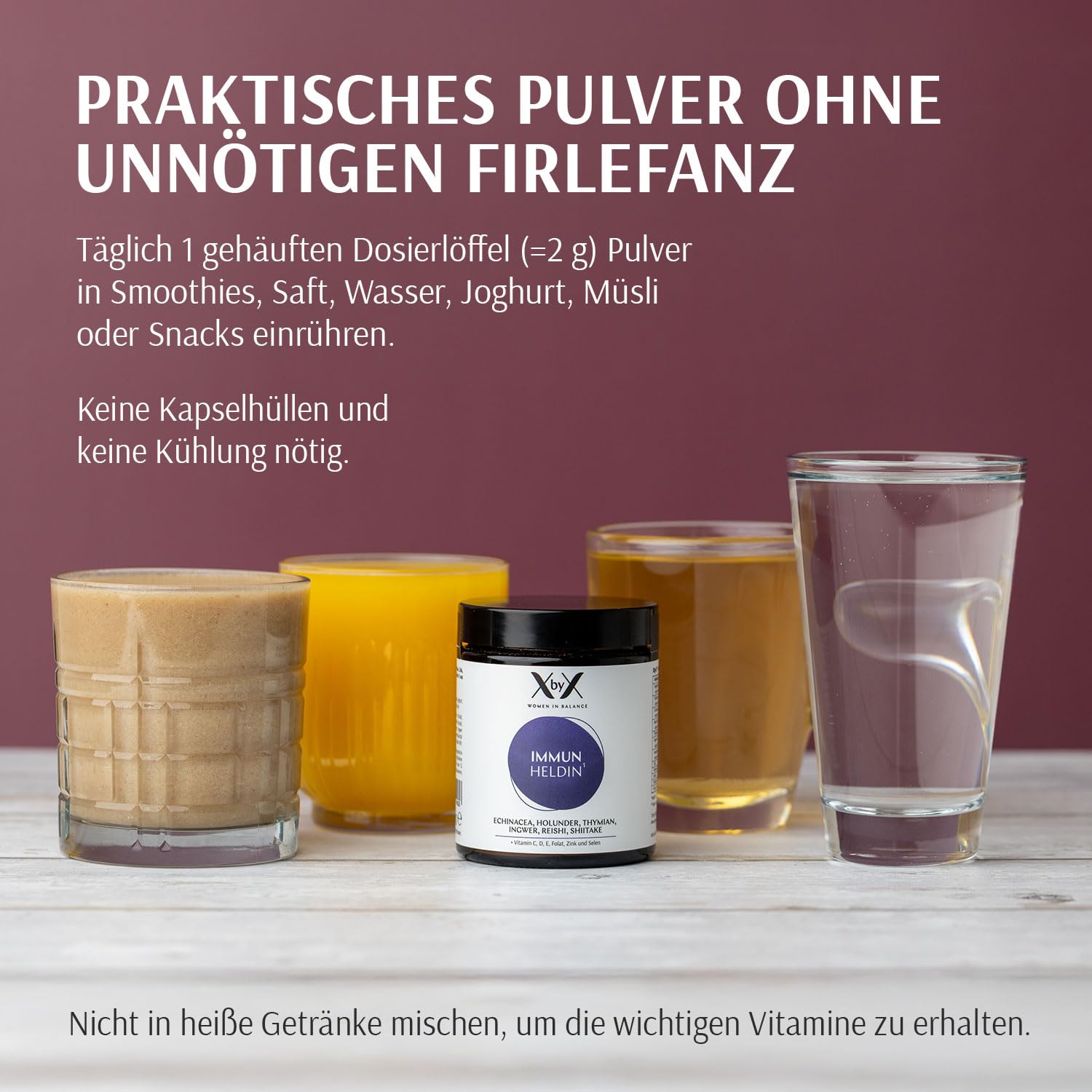 XbyX Immun Heldin 70 g | Multivitamin Immun-Komplex | Vitamin C D E | Zink & Selen | Reishi Shiitake Pilze | Immunsystem stärken | Echinacea Ingwer & Thymian Extrakt | Holunderbeeren Geschmack | Vegan
