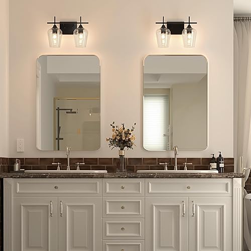 Miniatura 5 de VONLUCE Bathroom Vanity Light, 2 Light Bathroom Light Fixture Over Mirror, Bathroom Wall Lamp with Clear Glass, Modern Black Vanity Lighting