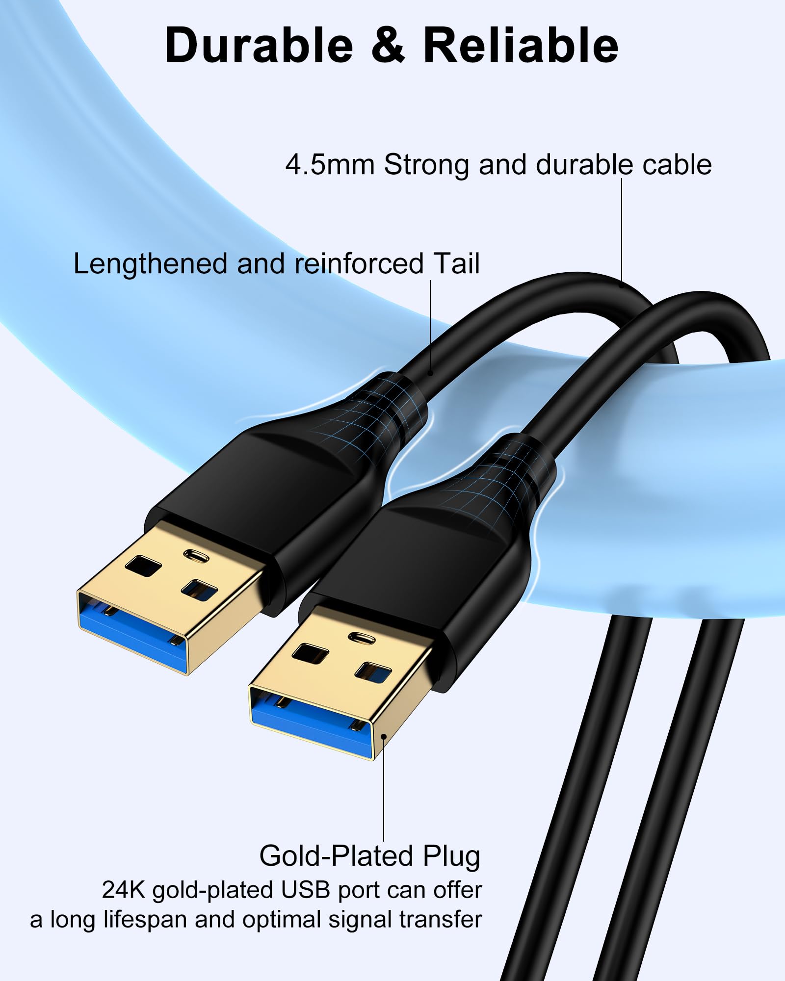 USB-auf-USB-Kabel, 3 m, Stecker auf Stecker, USB-A auf USB-A-Kabel für WD-Festplatten, PC, Mac, Laptop, PS4, Xbox, USB 2.0 Typ A, Impresora langes Usba-auf-USB-A-Kabel