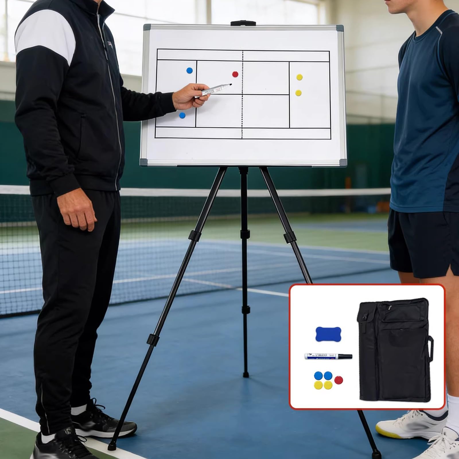 Lavagna Magnetica per Allenatori Tennis, Lavagna per Tennis per Allenatori | Con Supporto Regolabile, Design Bifacciale, per Allenamenti e Gare