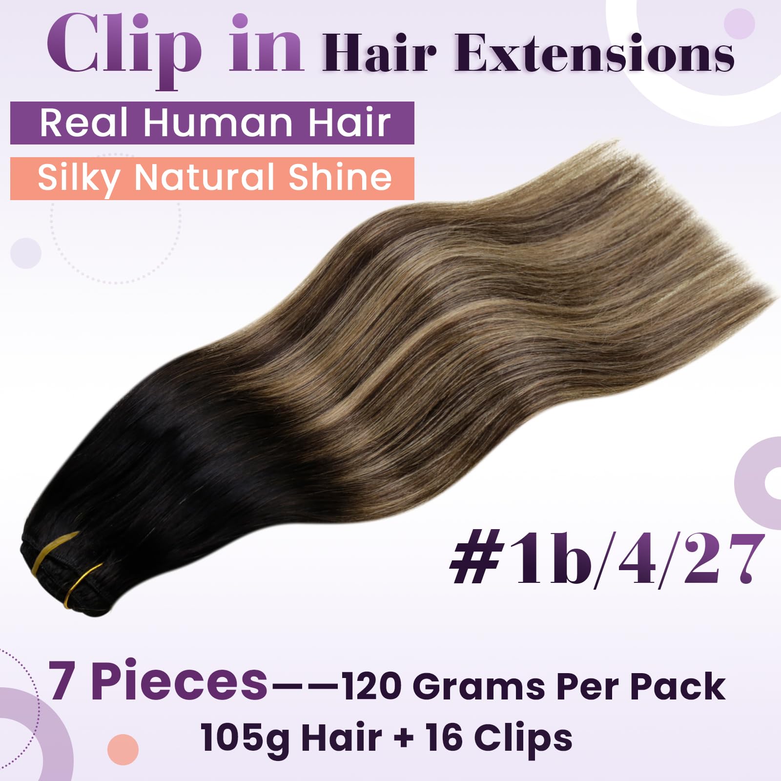 LaaVoo Clip in Hair Extensions Real Human Hair Black Hair Extensions Clip in 14 Inch 120g 7pcs Full Head Straight Balayage Dark Brown & Blonde Remy Hair Double Weft #1b/4/27 - Image 2