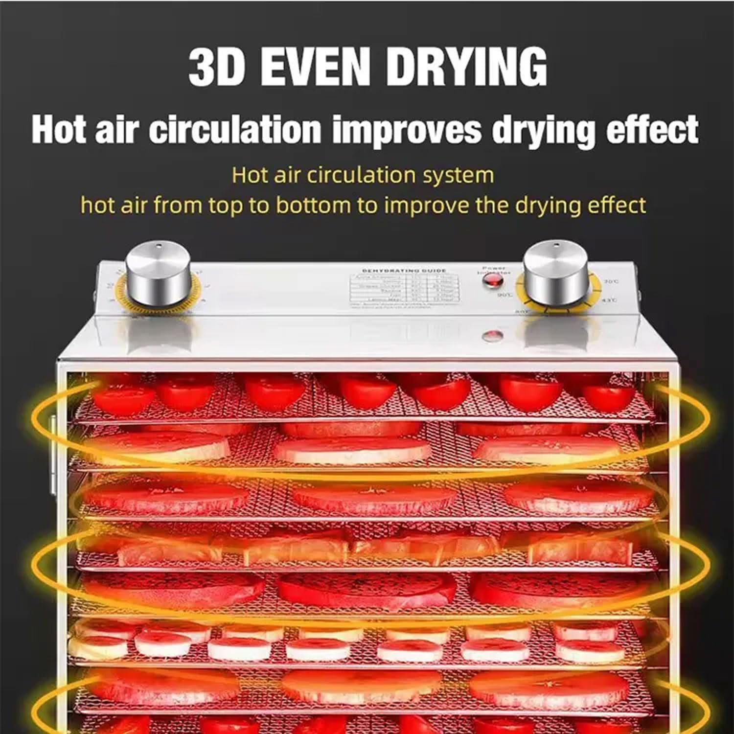 Liofilizador De 18 Capas, Secador De Alimentos Comercial De Acero Inoxidable De 650 W con Secado por Aire 360°, Tiempo: 0-12 H, 35-90 ℃ Control De Temperatura, para Supermercados, Restaurantes