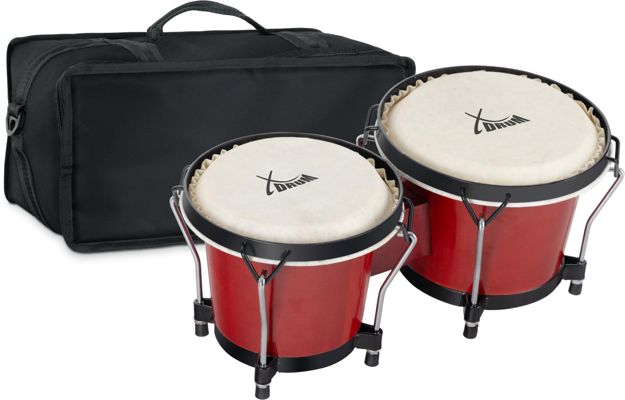 XDrum Bongos Club Rojo Vino SET incl. Bolsa para Bongos, Pieles naturales | 2 tambores ("macho" y "hembra"), Tamaños de bongos: 6" y 7", Madera: abedul, Herrajes cromados, Medidas (Al x An x Pr): 16