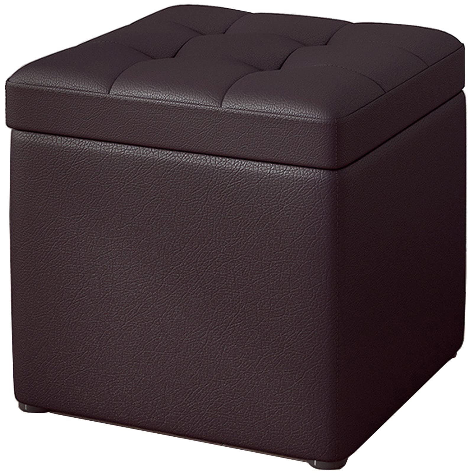LMMIAOZ Modern Brown Leather Cube Storage with Clamshell Design Portable Square Footrest for Living Room or Bedroom Small Foot Stool 30x30x35cm
