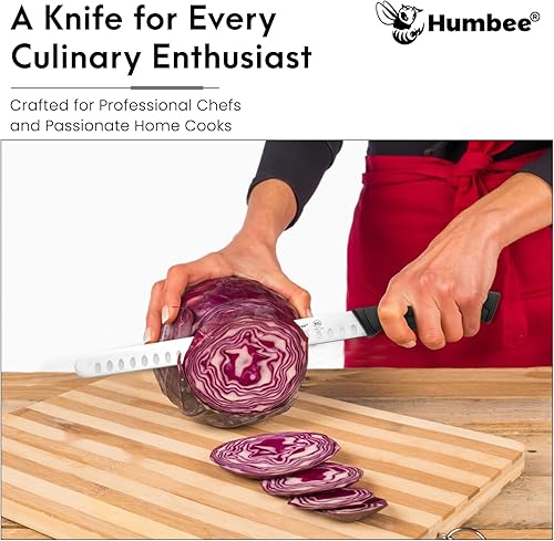 Miniatura 3 de Cuchillo de chef de 12 pulgadas con borde Granton para rebanar jamón y carne de pavo  Certificado NSF  Hoja de acero inoxidable alemán  Mango