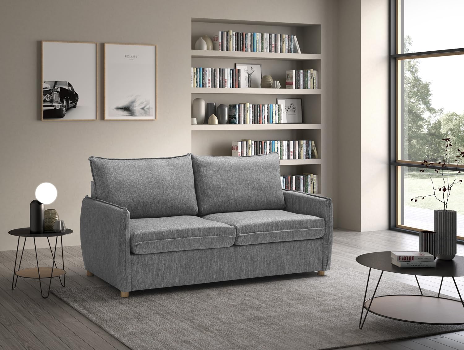 EVERGREENWEB - Divano Letto 2 Posti L170xP90xA75 Sofà con Materasso Matrimoniale Memory alto 10 cm, Moderno Tessuto Grigio, Schienale a Doppio Cuscino Estraibile, Struttura Rinforzata Pieghevole GRACE