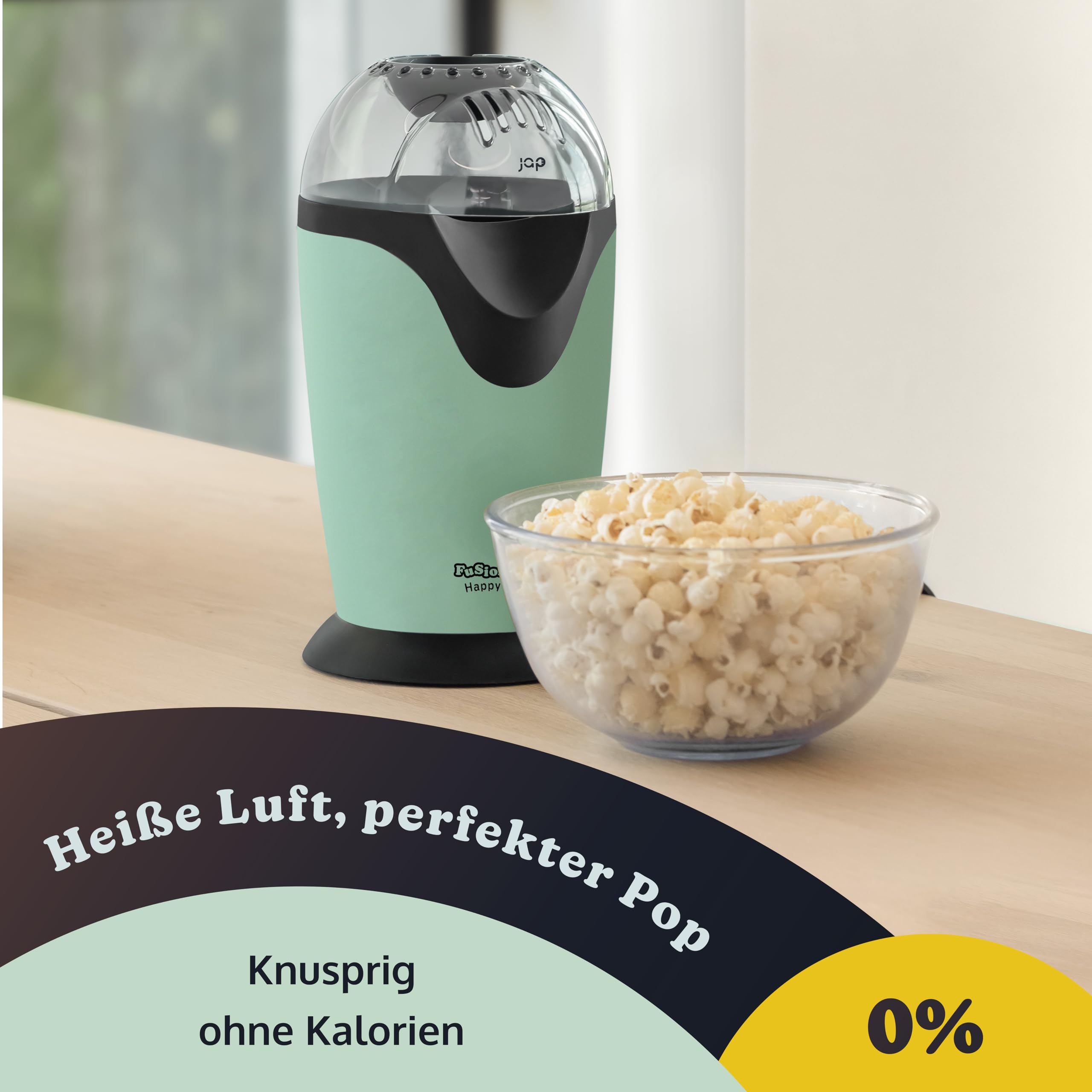 JAP Happy Pops Popcornmaschine - Retro Popcorn maker - Popcornmaschine für zuhause - 2 bis 3 Personen - Innerhalb von 3 Minuten fertig - Fettfrei - Ölfrei - Grün