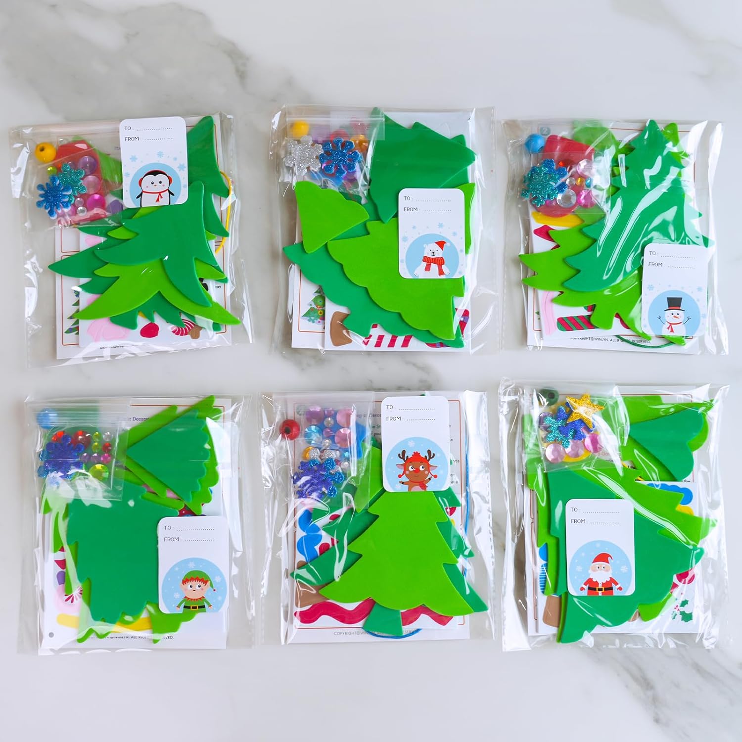 Winlyn 24 Sets Christmas Craft Kits Winter Crafts DIY Pine Tree Ornaments Decorations Art Sets Festive Foam Stickers Holdiay Arts and Crafts for Kids Classroom Activities Party Favors