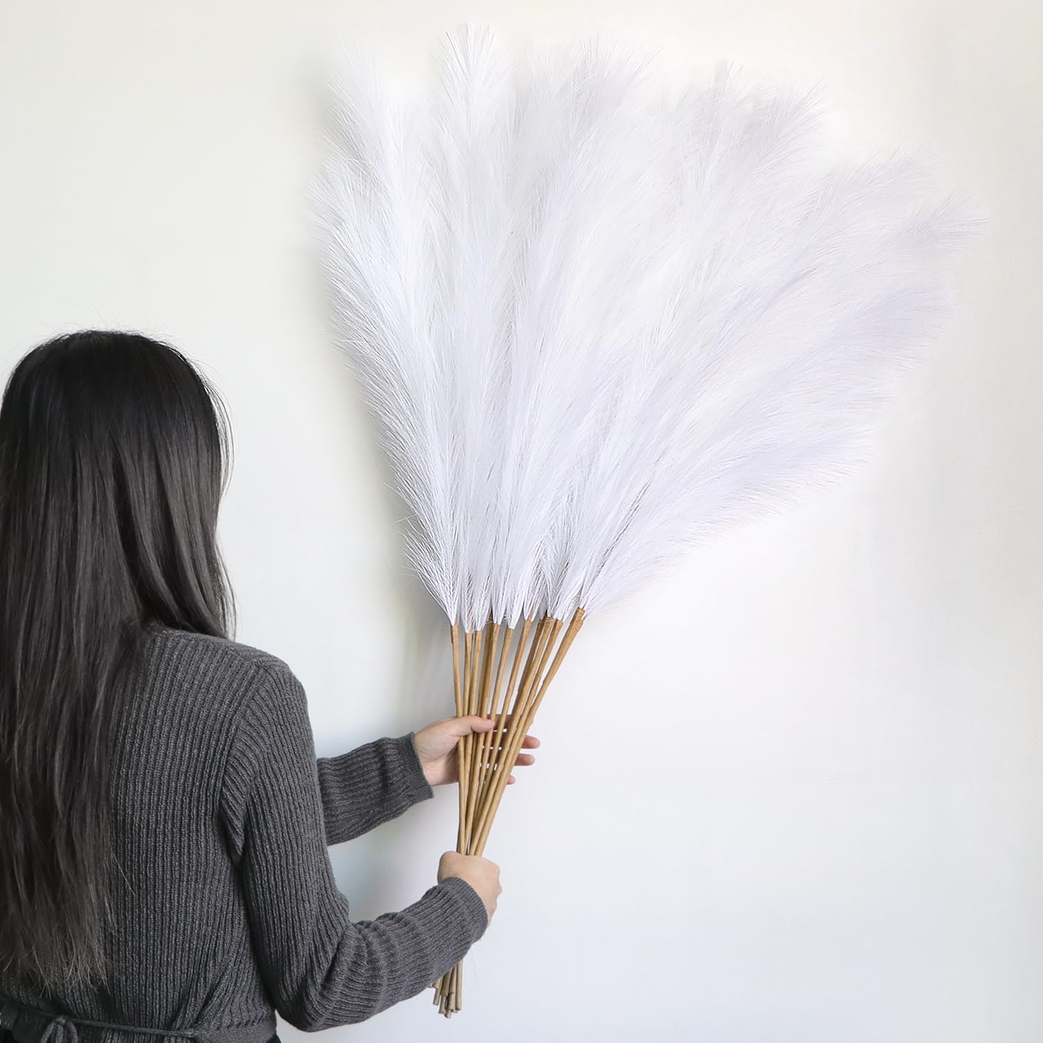 12 Stück Pampasgras Künstlich Groß,115CM Pampasgras XXL Flauschig,Künstliche Trockenblumen Deko für Boho Vase,Bodenvase,Dekoration Wohnzimmer,Schlafzimmer,Hochzeit (Weiß)