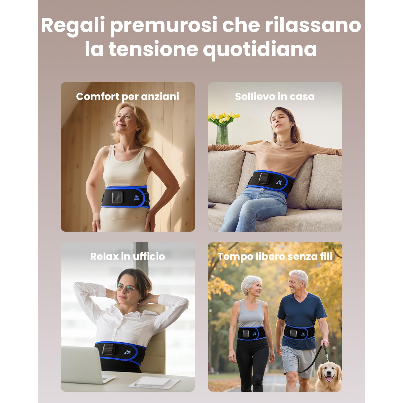 BOB AND BRAD Fascia Lombare Riscaldante ThermoRed con Massaggio Vibrante e Luce Rossa, Senza Fili Ricaricabile, Ideale per Casa Ufficio e Yoga, Regalo per Uomo e Donna