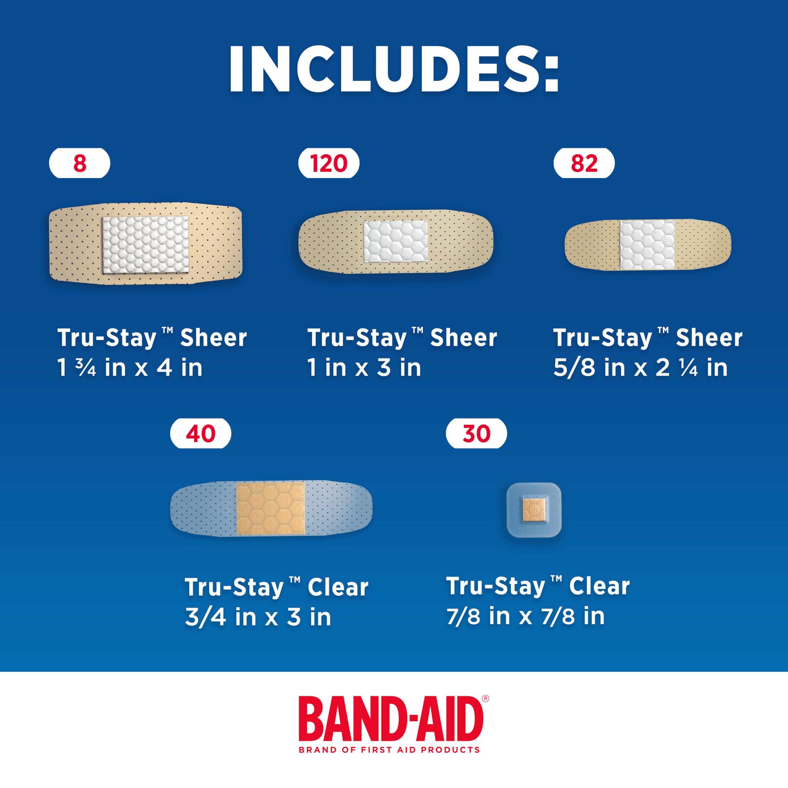 Band-Aid Marca esparadrapo familia paquete de la variedad, sheer claras y vendajes, tamaños surtidos, 280 ct