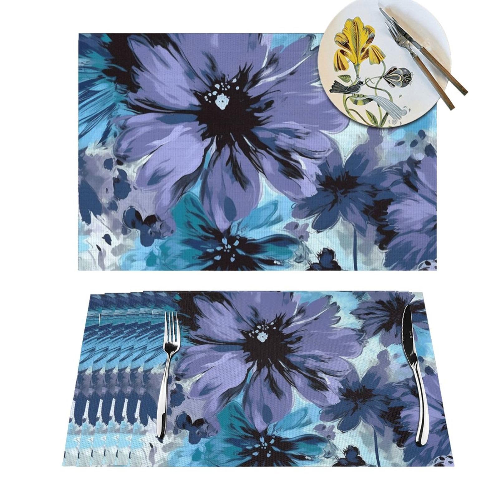 Set de table fleurs bleues lot de 4 idéal pour vos repas de fête et pique-niques