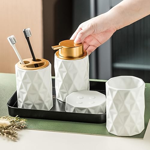 Miniatura 8 de Simcat Juego de accesorios de baño, juego de 4 piezas de accesorios de baño de cerámica con dispensador de jabón y soporte para cepillos de dientes,