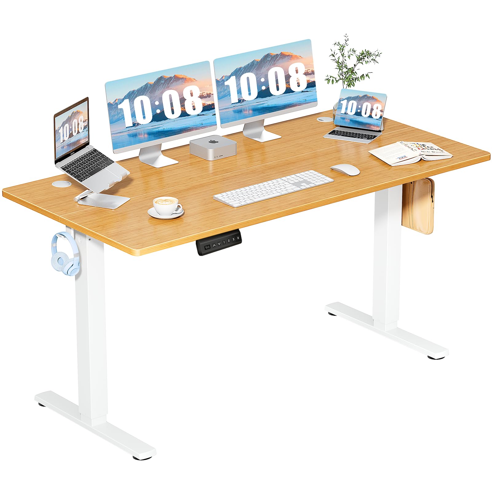 DUMOS 63 Inch Electric Standing Desk Height Adjustable, Sit to Stand Computer Workstations Large Work PC Table Home Office Writing Gaming Desks with