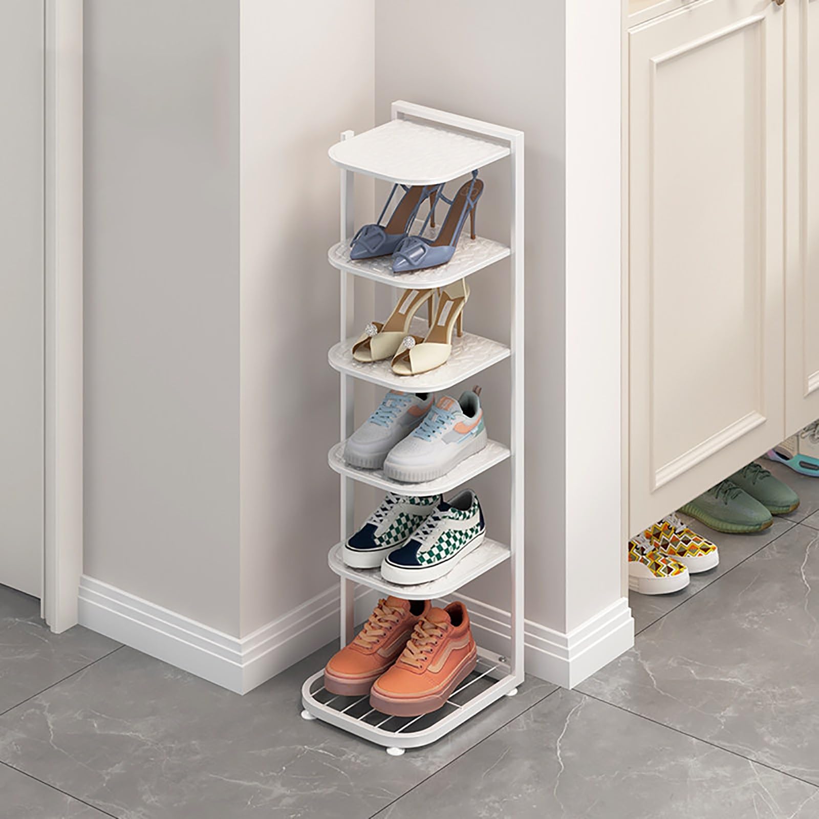 PAKMEZ Scarpiera Pieghevole in Metallo a 5/6/7/8/9/10Ripiani, Porta Scarpe Salvaspazio per Ingresso, Camera da Letto e Cabina Armadio, Organizzatore Verticale(White,82cm/32in)