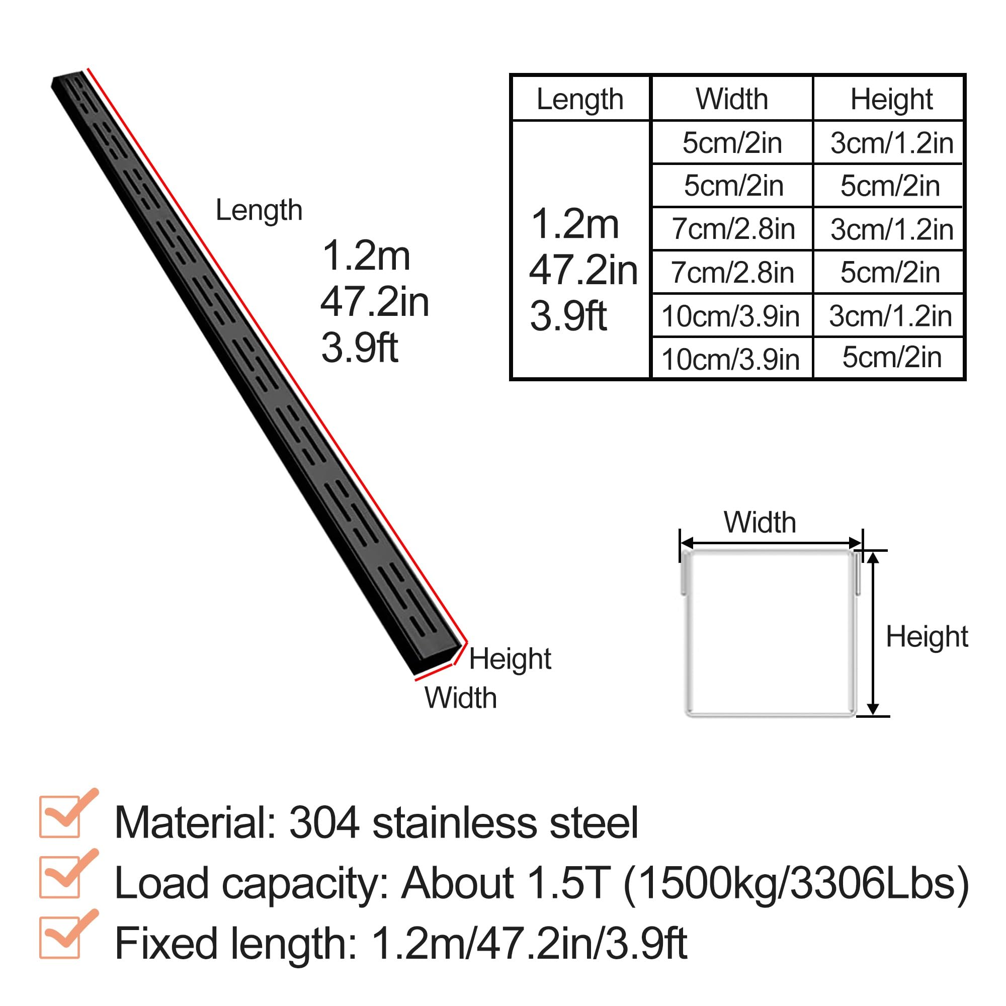 System odpływowy 304 SUS z osłoną kratki do podjazdu, garażu, patio 1 szt.(Black,7x5cm/2.8x2in)
