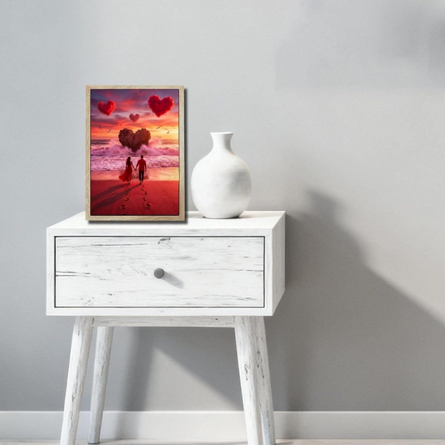 Red Valentine's Day LED Photo Frame, 9x12 Inches USB Powered Shadow Box with Romantic Glow, Great Anniversary, Wedding, or Birthday Gift for Girlfriend, Wife, or Her (Love Ocean Couple)