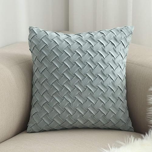 vctops Funda de cojín decorativa con patrón de canasta bohemia, gamuza súper suave, funda de cojín cuadrada sólida para sofá, automóvil (gris verde,