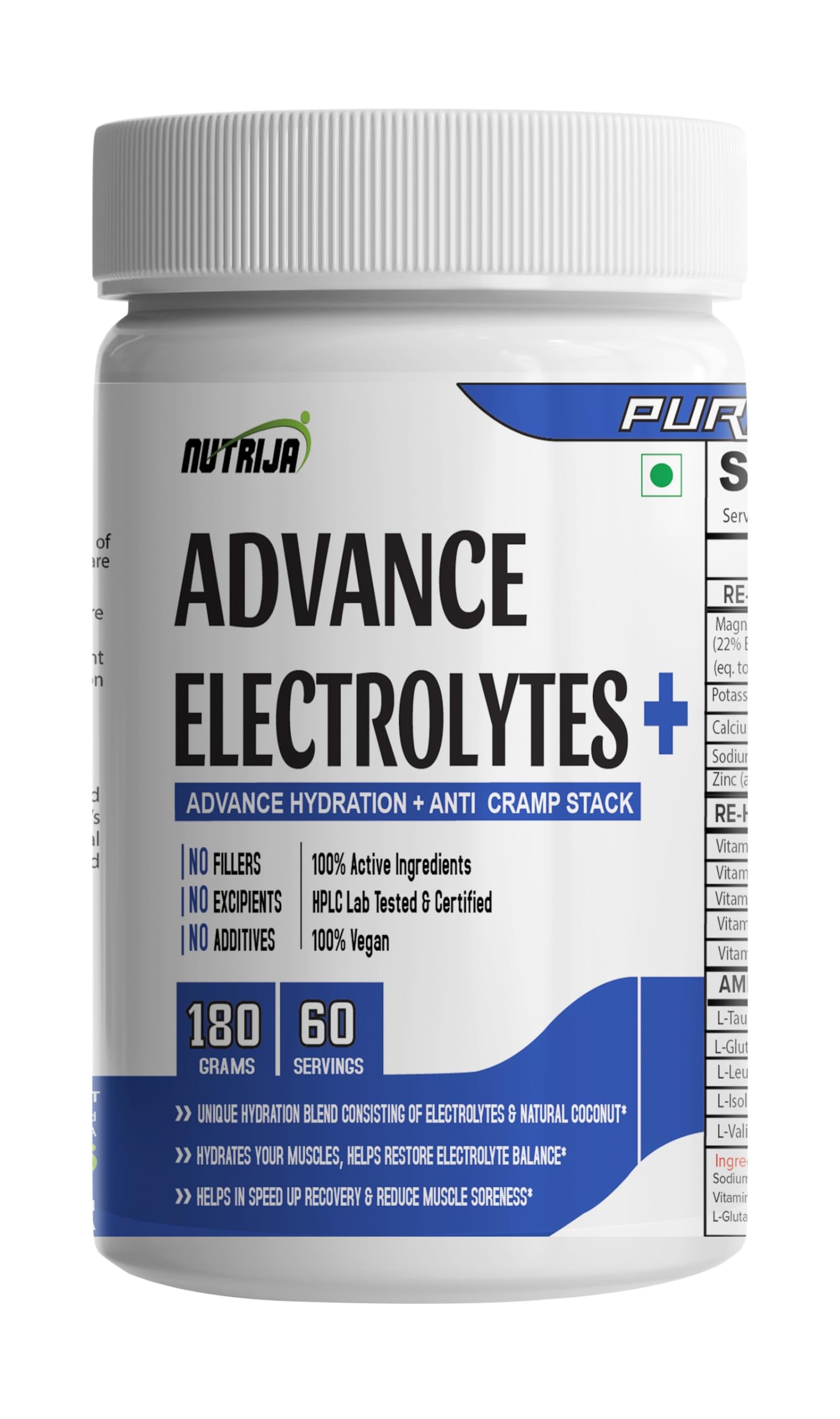 NutriJa Advance Electrolytes+ | Advance Hydration + Anti Cramp Stack | Enhance Performance & Endurance (Tangy Orange) 60 Servings