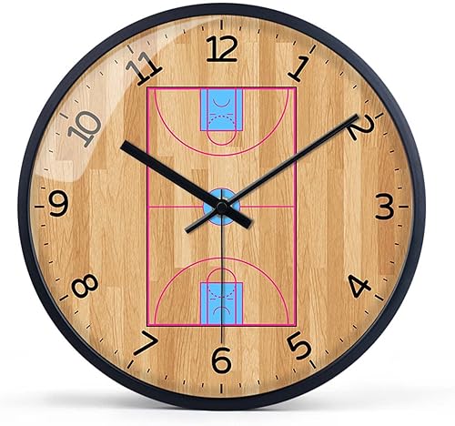 HAYTAP Reloj de pared, cancha de baloncesto, aula de reloj, reloj deportivo, sala de estar silenciosa, reloj de pared personalizado para la