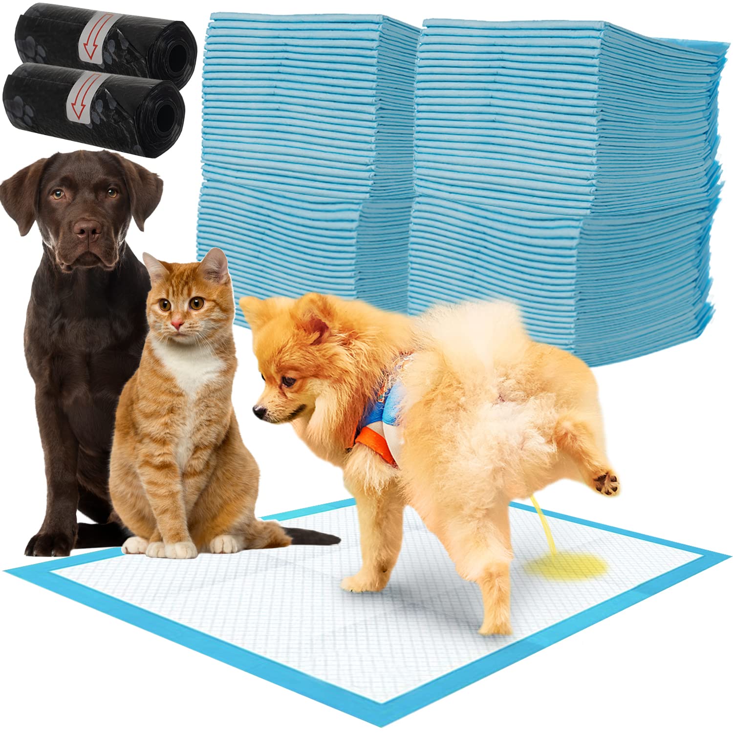 Tapis d'entraînement absorbant pour chien | Lot de 100 avec 30 sachets