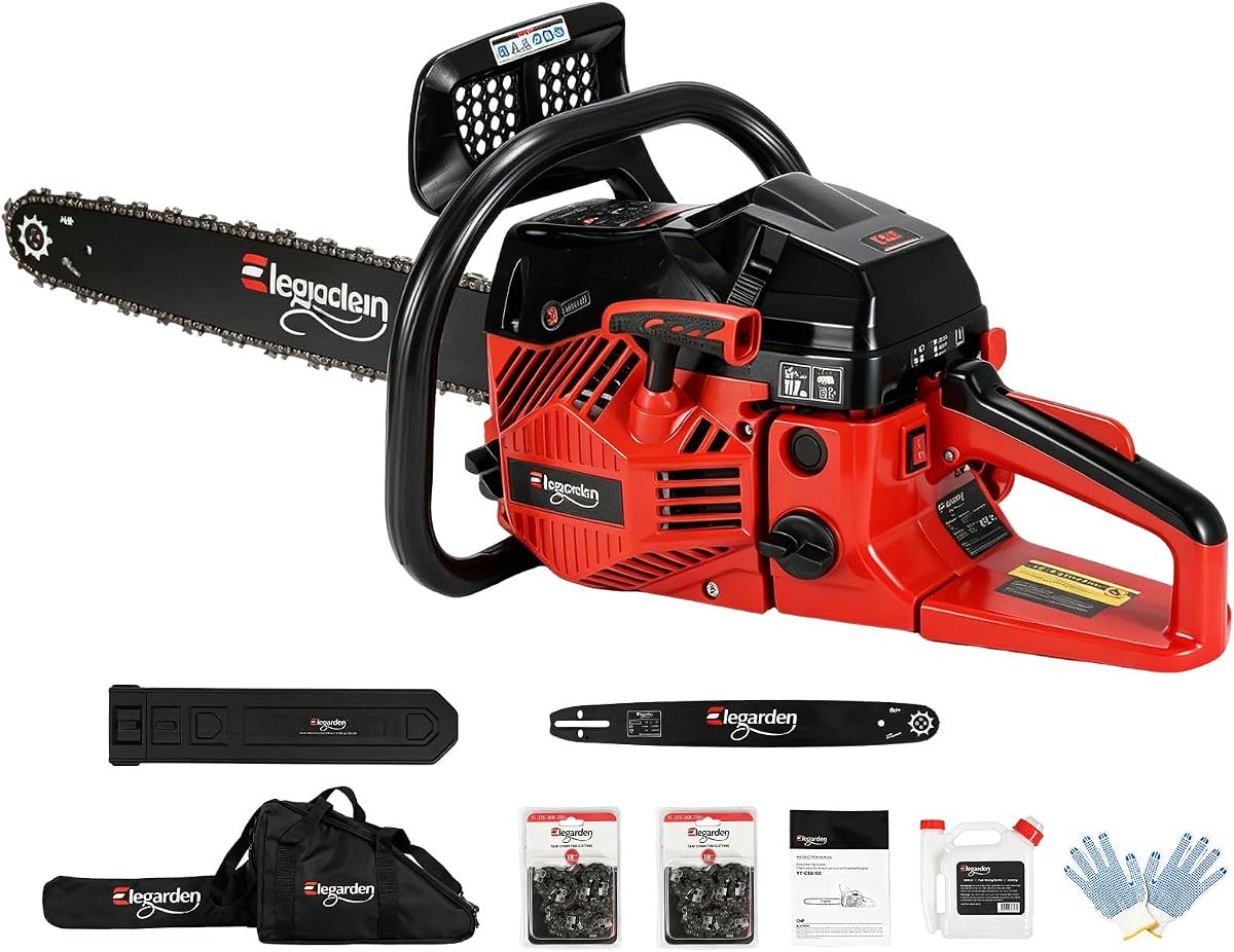 Motosierra de gas de 61,5 CC, motosierra de 18 pulgadas con motor de 2 ciclos de 3,5 HP, motosierra de gas de alto rendimiento, motosierra profesional para cortar madera para podar árboles, cortar madera y trabajar en el jardín