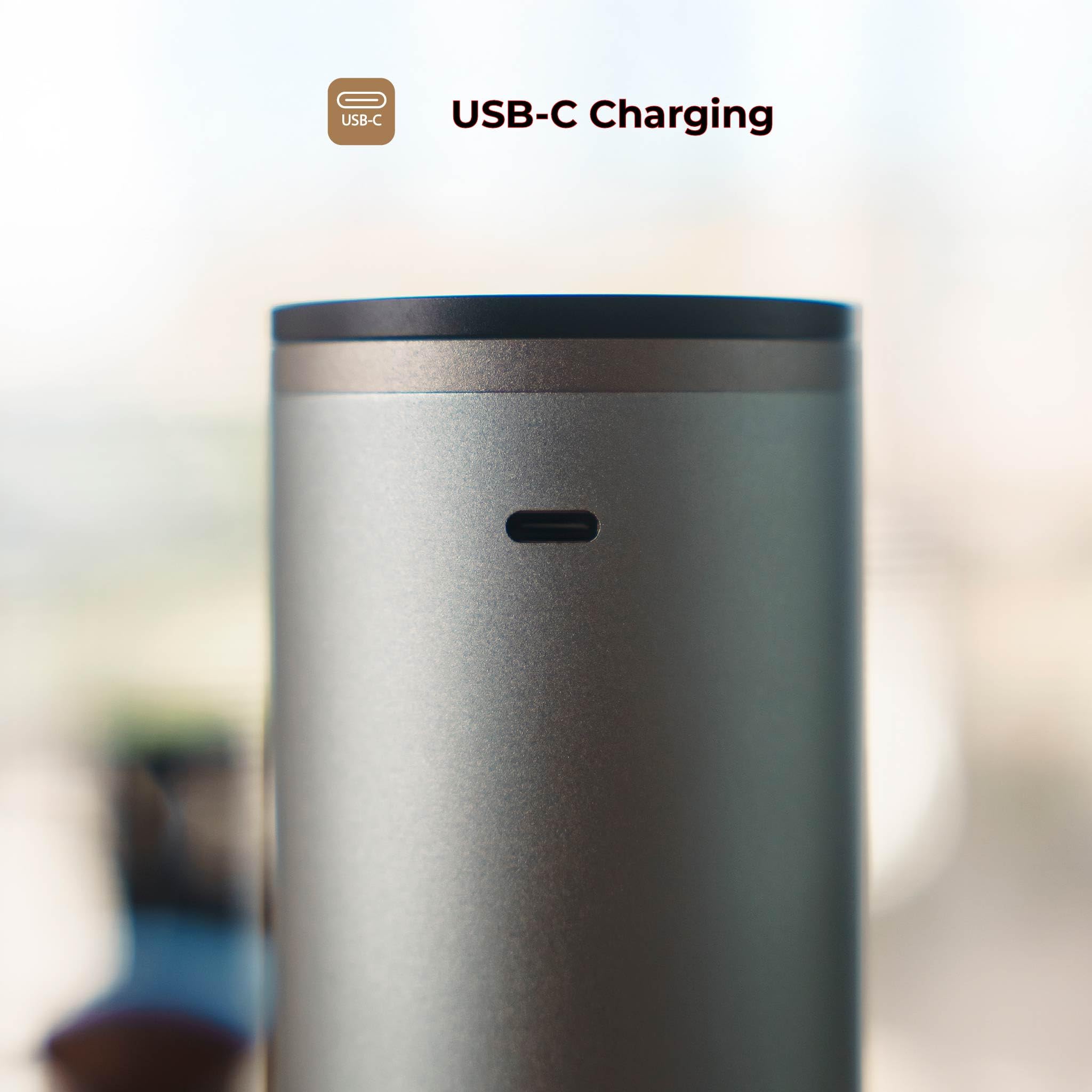 MiiCoffee PT2 Moulin à café électrique portable, rechargeable USB-C, en acier inoxydable, corps en aluminium avec brosse de nettoyage incluse