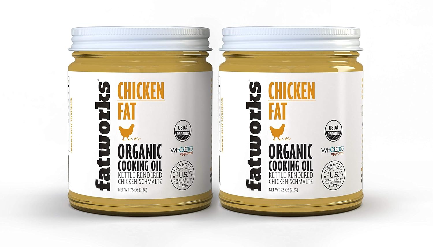 Fatworks, Premium USDA Organic Chicken Fat 3 pack, Ultimate Cooking Oil for Gourmet Frying and Baking. Hormone, antibiotic free, WHOLE30 APPROVED, KETO, PALEO, 3-7.5 oz. Jars