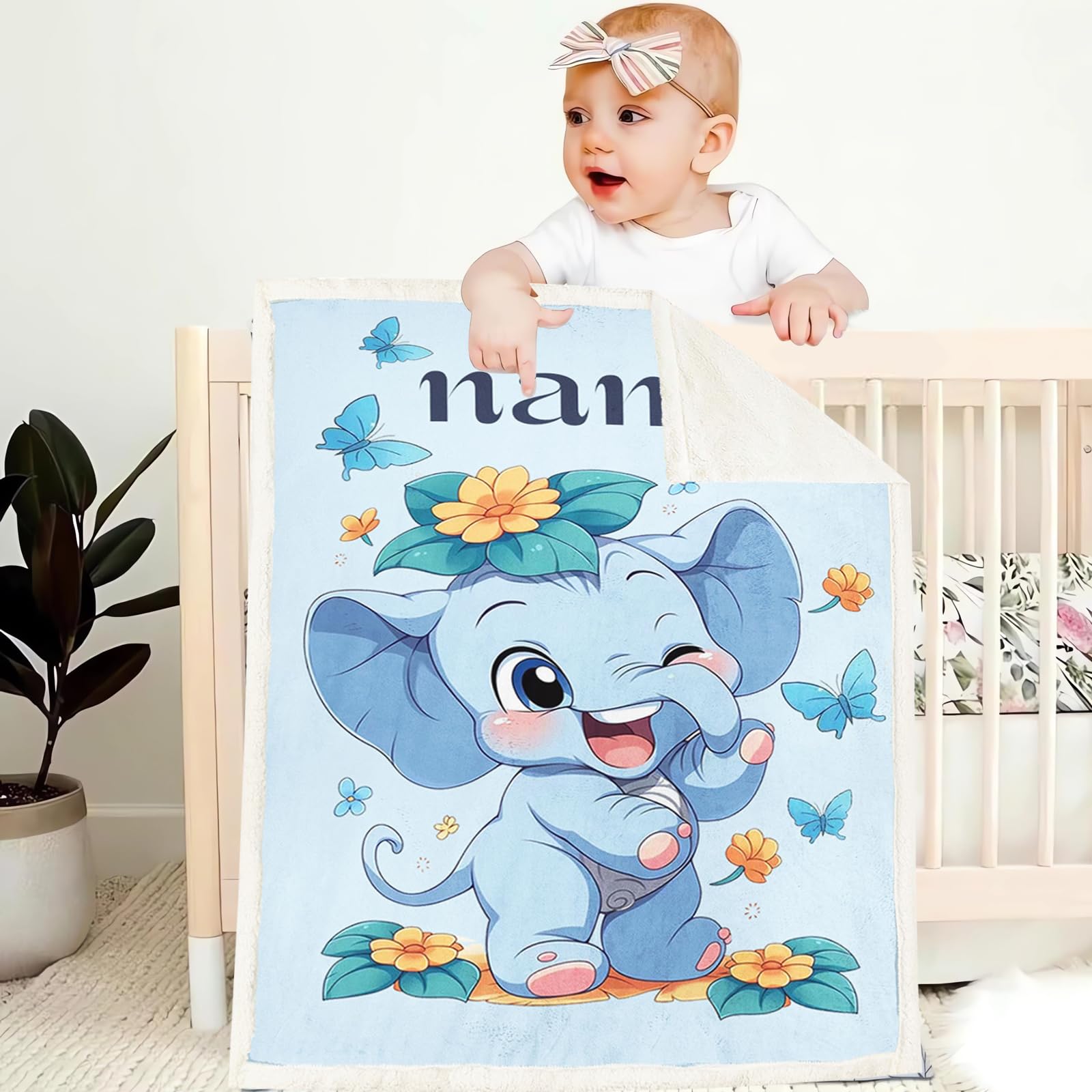 CHEFFS Manta personalizada, Manta para bebé personalizada con nombre, manta personalizada para niños, manta con nombre de elefante, manta de bebé individual, regalos 70 x 100 cm f (1,150 x 200 cm)