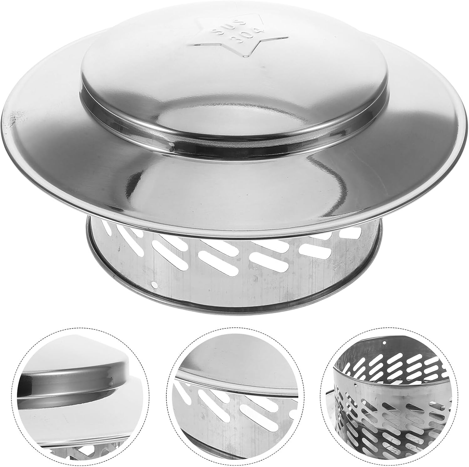 Levemolo Stainless Steel Chimney Cap Rainproof Pipe Flue Cover 160mm Umbrella Type Ventilation Chimney Cover for Rooftop Fireplace Vent Protection