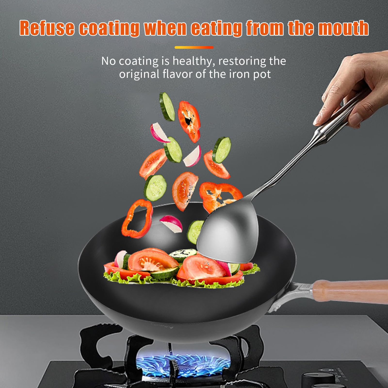 Wok in acciaio al carbonio martellato a mano, 30 cm, in acciaio al carbonio, per induzione, elettrico, gas, alogeno, tutti i fornelli