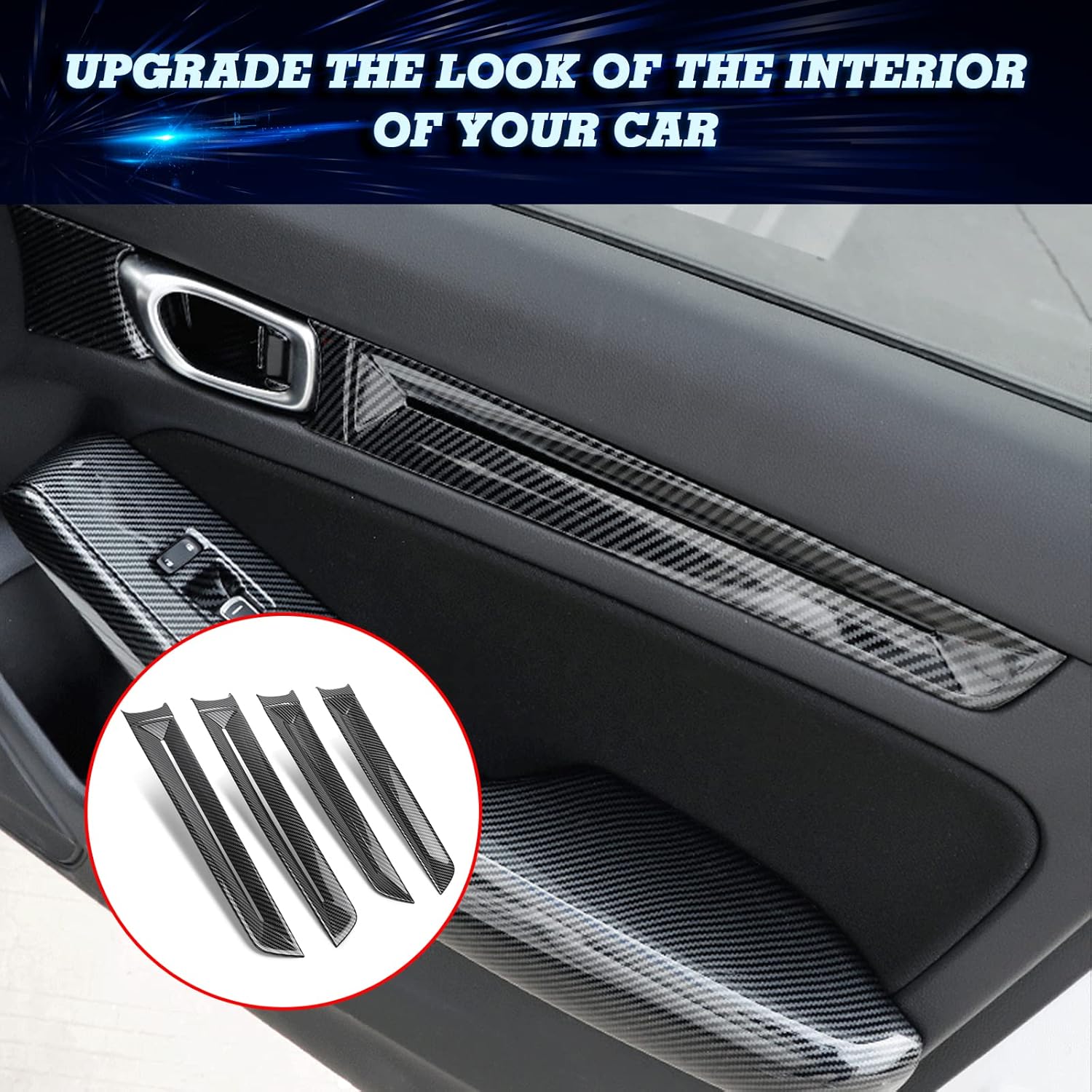 x xotic tech Interior Side Door Panel Strip Cover Trim, Carbon Fiber Pattern, Compatible with Honda Civic 11th Gen 2022 2023 2024 2025 2026