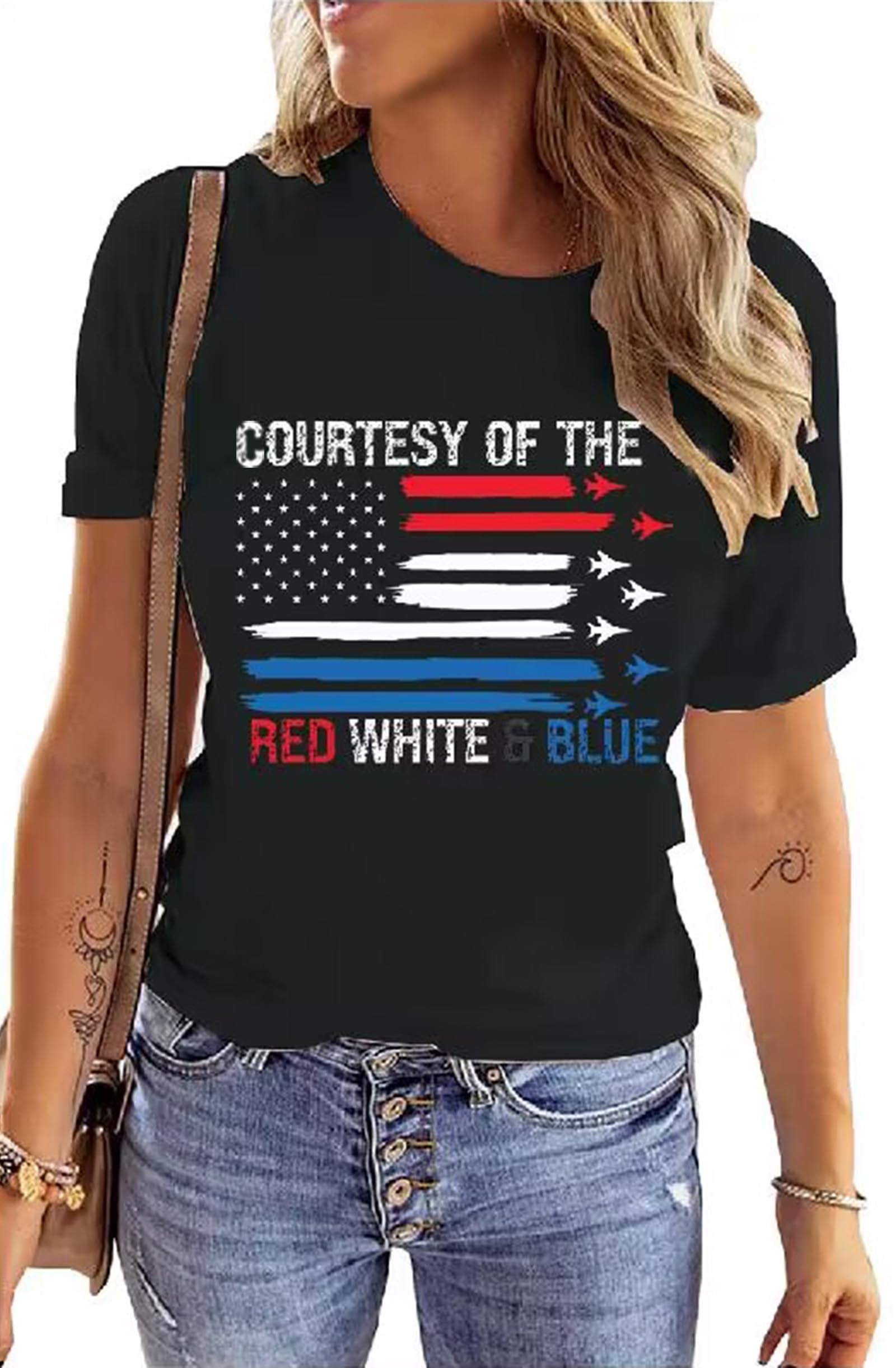 American Flag Shirt Women 4th of July Patriotic T Shirt Funny Stars Stripes Graphic Tee Independence Day T-Shirt Top