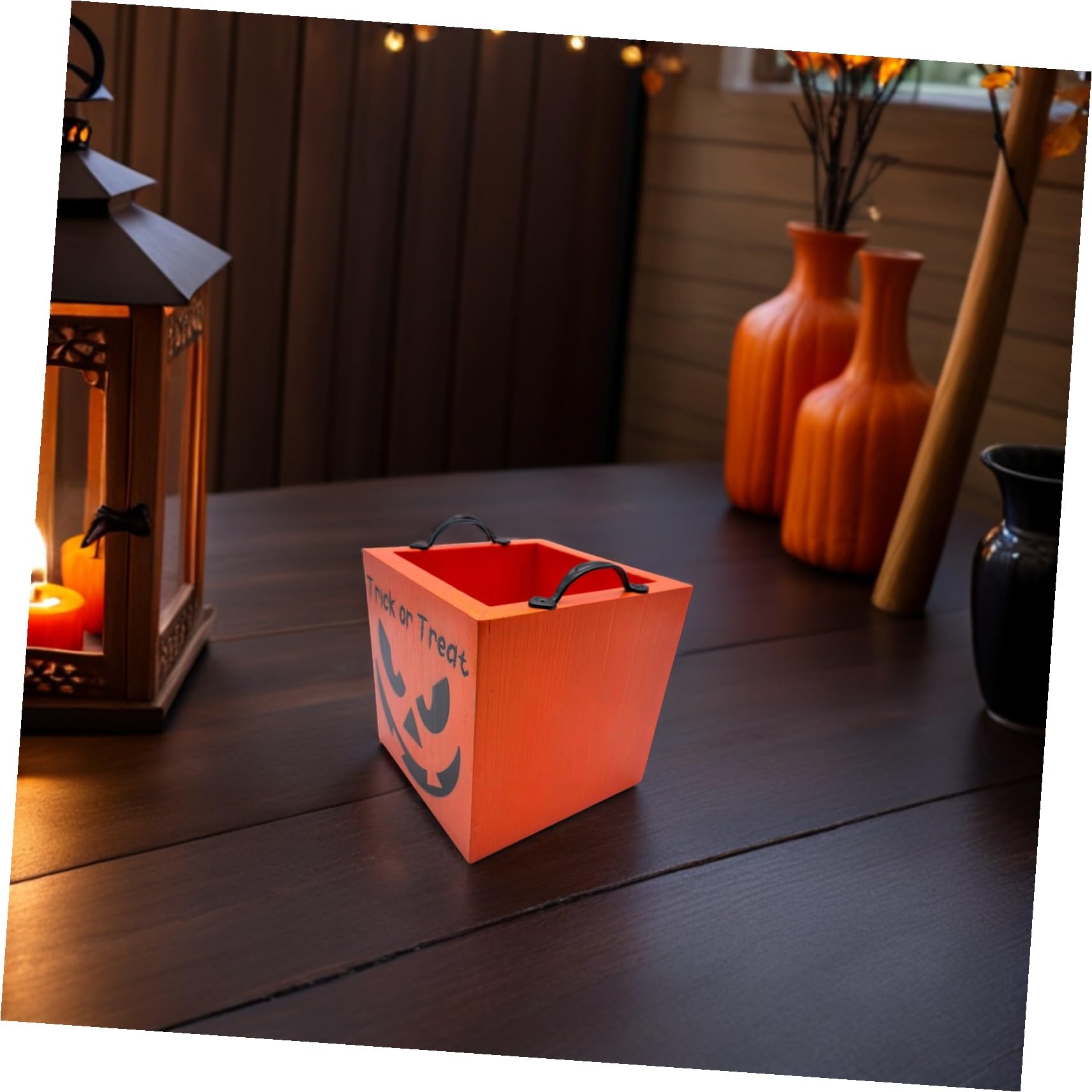 Didiseaon Vassoio Porta Caramelle di Halloween in Legno con Doppie Maniglie Contenitore Quadrato per Dolci e Snack Festivi Resistente e Decorativo per Feste e Raccolta Dolcetti