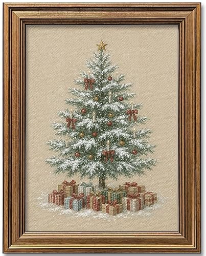 Christmas Tree Wall Art Vintage Gold Framed Wall Decor Rustic
