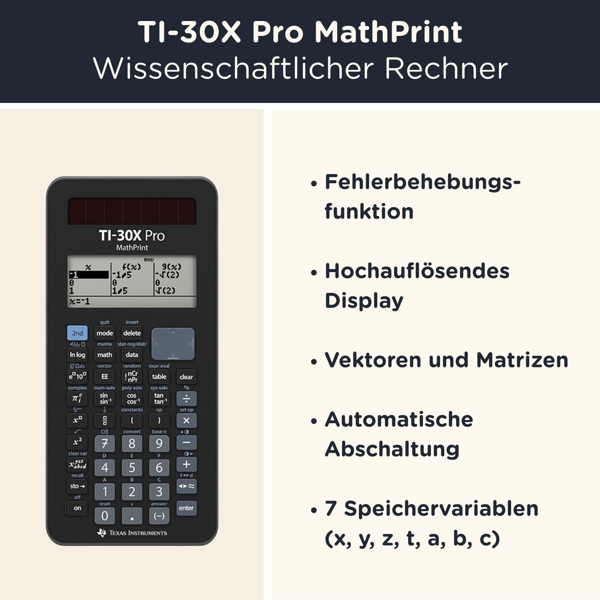 TI-30X Pro MathPrint Wissenschaftlicher Taschenrechner Basic Set Schwarz