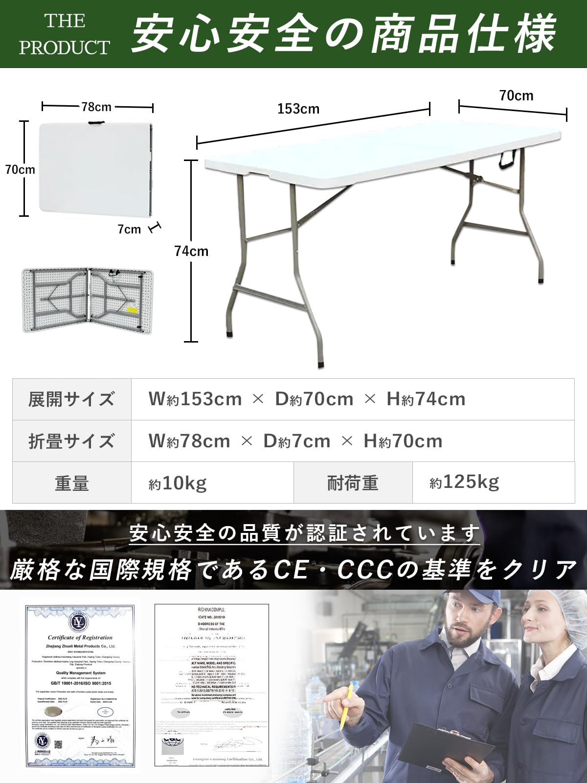 作業台 折りたたみ ワークテーブル 幅180cm : テーブル 幅180cm×奥行