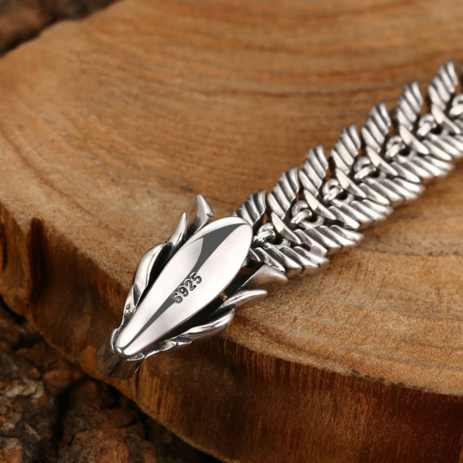 Herren Armbänder Echter 925er Silber Drachen Knochen Form