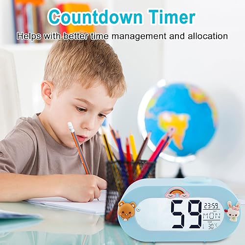 Miniatura 5 de Reloj despertador para niños, reloj digital para niños con repetición, lámpara sónica, temporizador, 8 tonos de llamada, 1224 horas, reloj