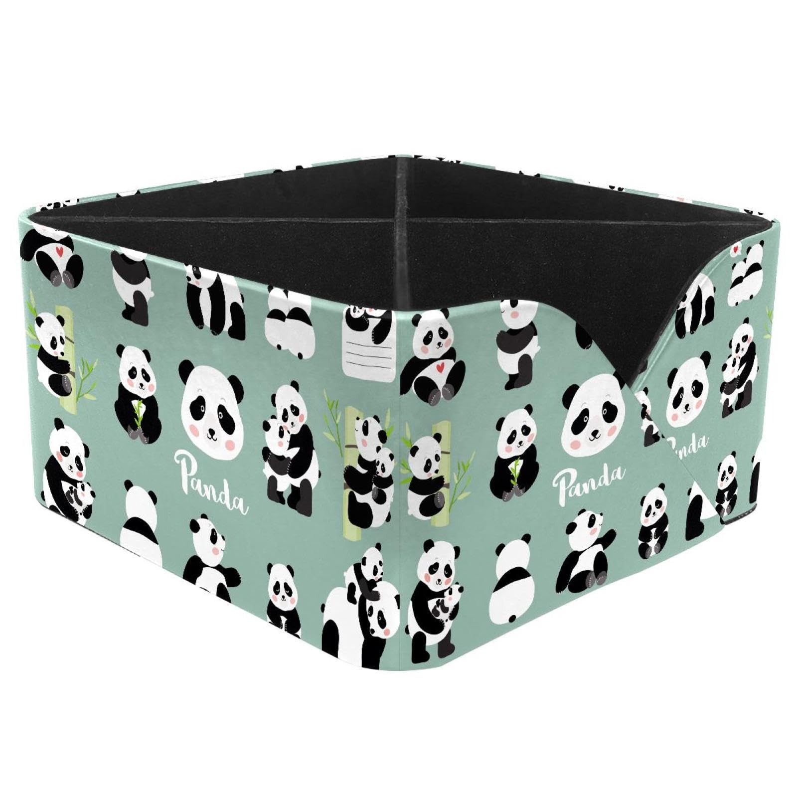 KengjuTesu Cute Panda Sleep Love Eat Bamboo Pattern Desktop Organizer Pen Holder, Rectangular Pencil Cup for Office, Study and Makeup Stations