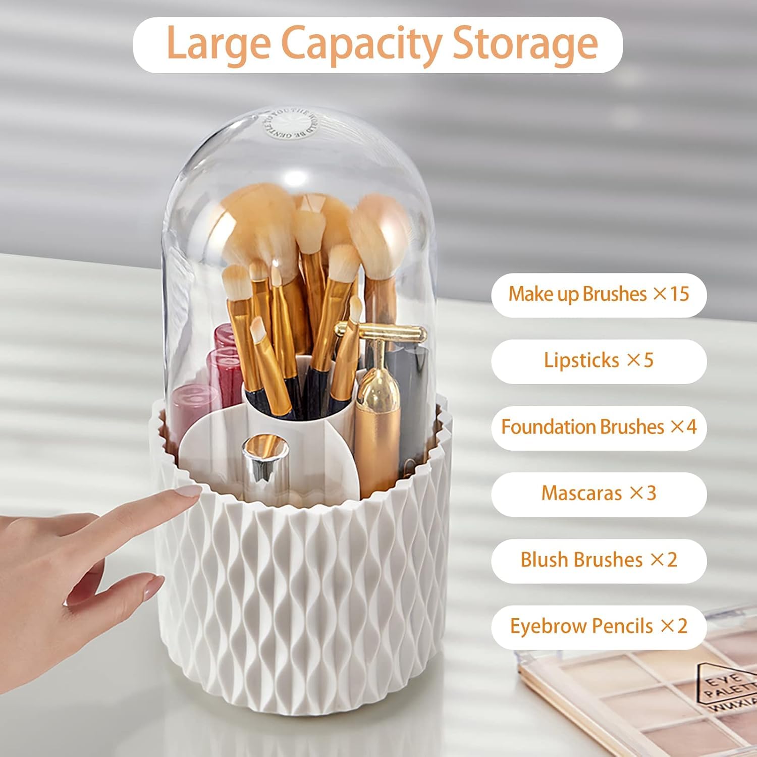 Withosent Porta Pennelli Make Up con Coperchio, 360° Rotante Organizzatore di Cosmetici con 5 Scomparti, Scaffale Organizer Trucchi per Pennelli Trucco, Ombre, Rossetti